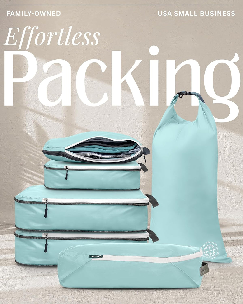 Compression Packing Cubes for Travel, 6-Piece Lightweight Packing Cubes Set for Carry-On Luggage & Backpacks –  (Dusty Teal/White)