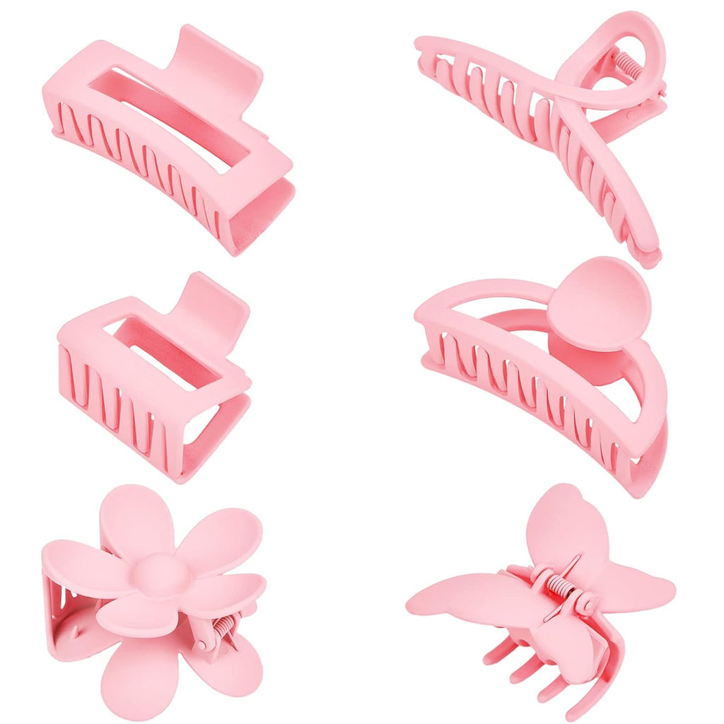 Pink Hair Clips, 6 Pack Cute Hair Clips for Thin Thick Hair 1.85-4.5 Inch Matte Non Slip Jaw Clips Flower Banana Butterfly Claw Clips Hair Accessories for Women and Girls…