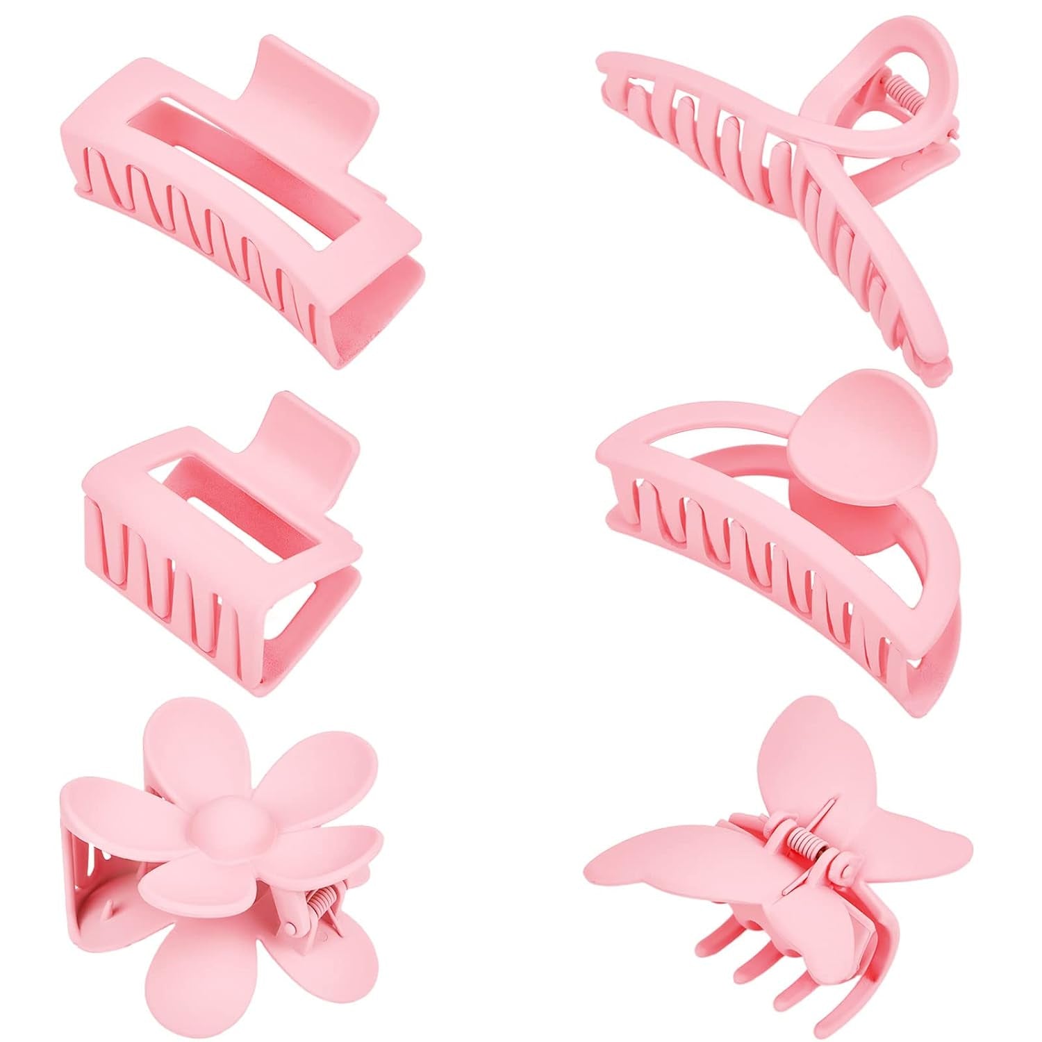 Pink Hair Clips, 6 Pack Cute Hair Clips for Thin Thick Hair 1.85-4.5 Inch Matte Non Slip Jaw Clips Flower Banana Butterfly Claw Clips Hair Accessories for Women and Girls…