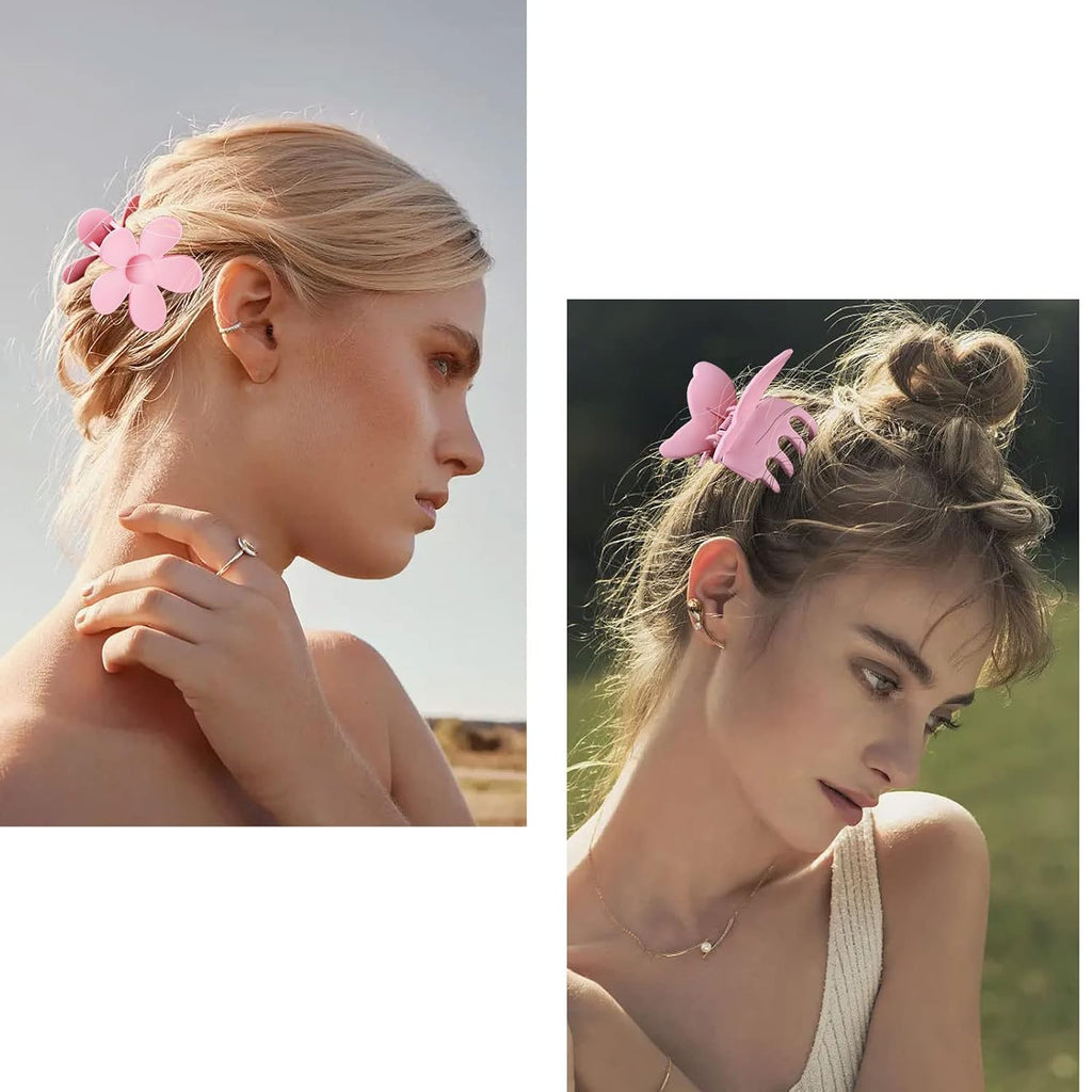 Pink Hair Clips, 6 Pack Cute Hair Clips for Thin Thick Hair 1.85-4.5 Inch Matte Non Slip Jaw Clips Flower Banana Butterfly Claw Clips Hair Accessories for Women and Girls…