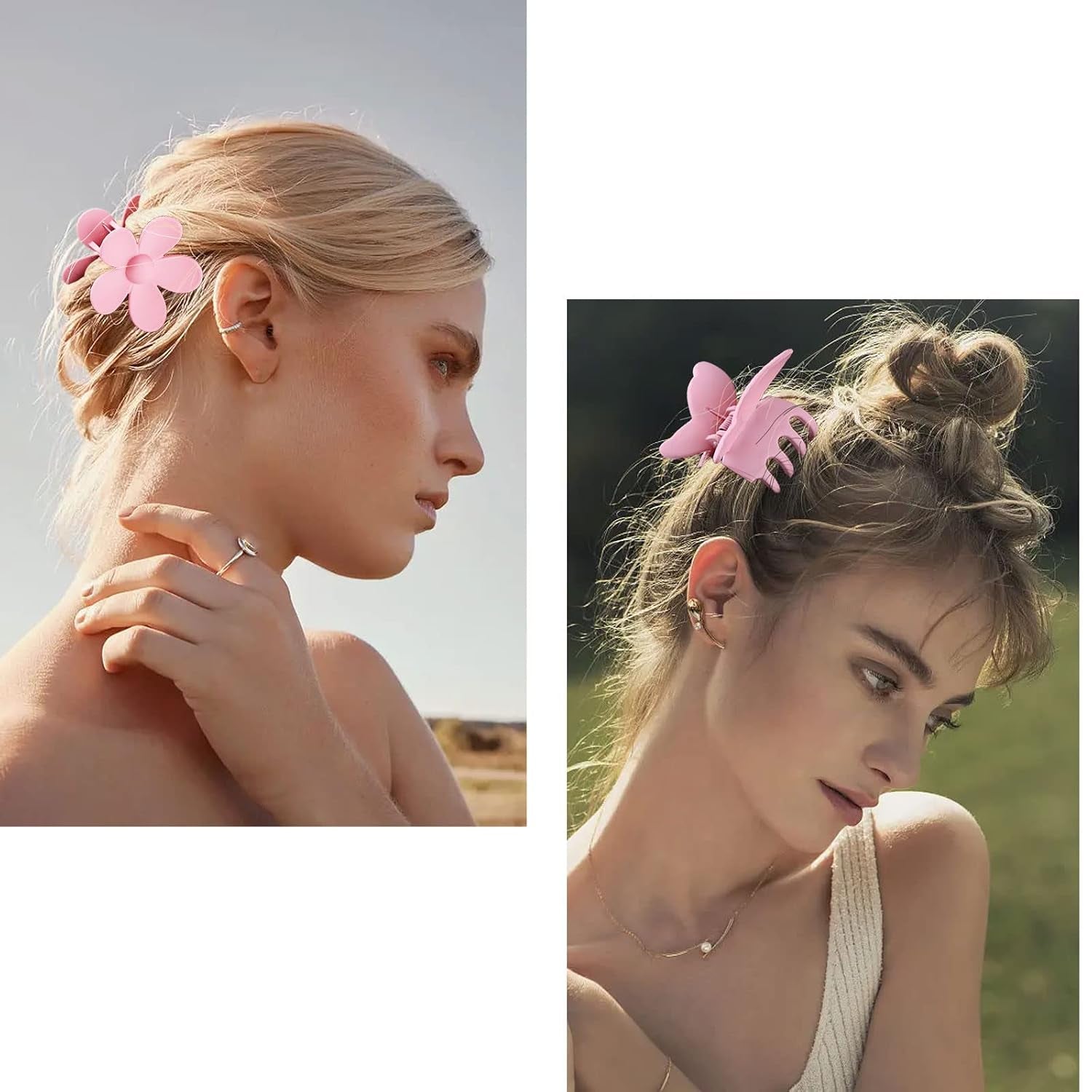 Pink Hair Clips, 6 Pack Cute Hair Clips for Thin Thick Hair 1.85-4.5 Inch Matte Non Slip Jaw Clips Flower Banana Butterfly Claw Clips Hair Accessories for Women and Girls…