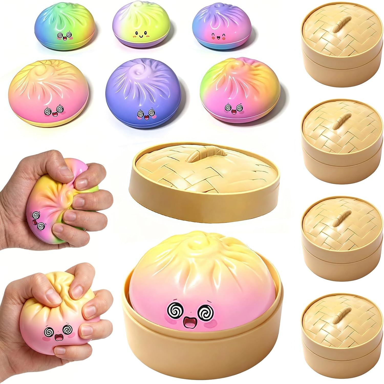 Dumpling Squishies, 18 Colors Random Mystery Glitter Dumpling Squishies Toy, Colorful Stress Balls Fidget Sensory Toy Desk Toys (4Pcs, Mixed Colors)