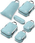 Compression Packing Cubes for Travel, 6-Piece Lightweight Packing Cubes Set for Carry-On Luggage & Backpacks –  (Dusty Teal/White)