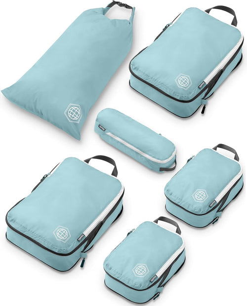 Compression Packing Cubes for Travel, 6-Piece Lightweight Packing Cubes Set for Carry-On Luggage & Backpacks –  (Dusty Teal/White)