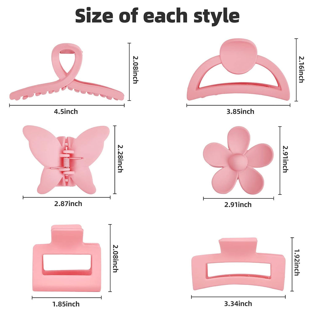 Pink Hair Clips, 6 Pack Cute Hair Clips for Thin Thick Hair 1.85-4.5 Inch Matte Non Slip Jaw Clips Flower Banana Butterfly Claw Clips Hair Accessories for Women and Girls…