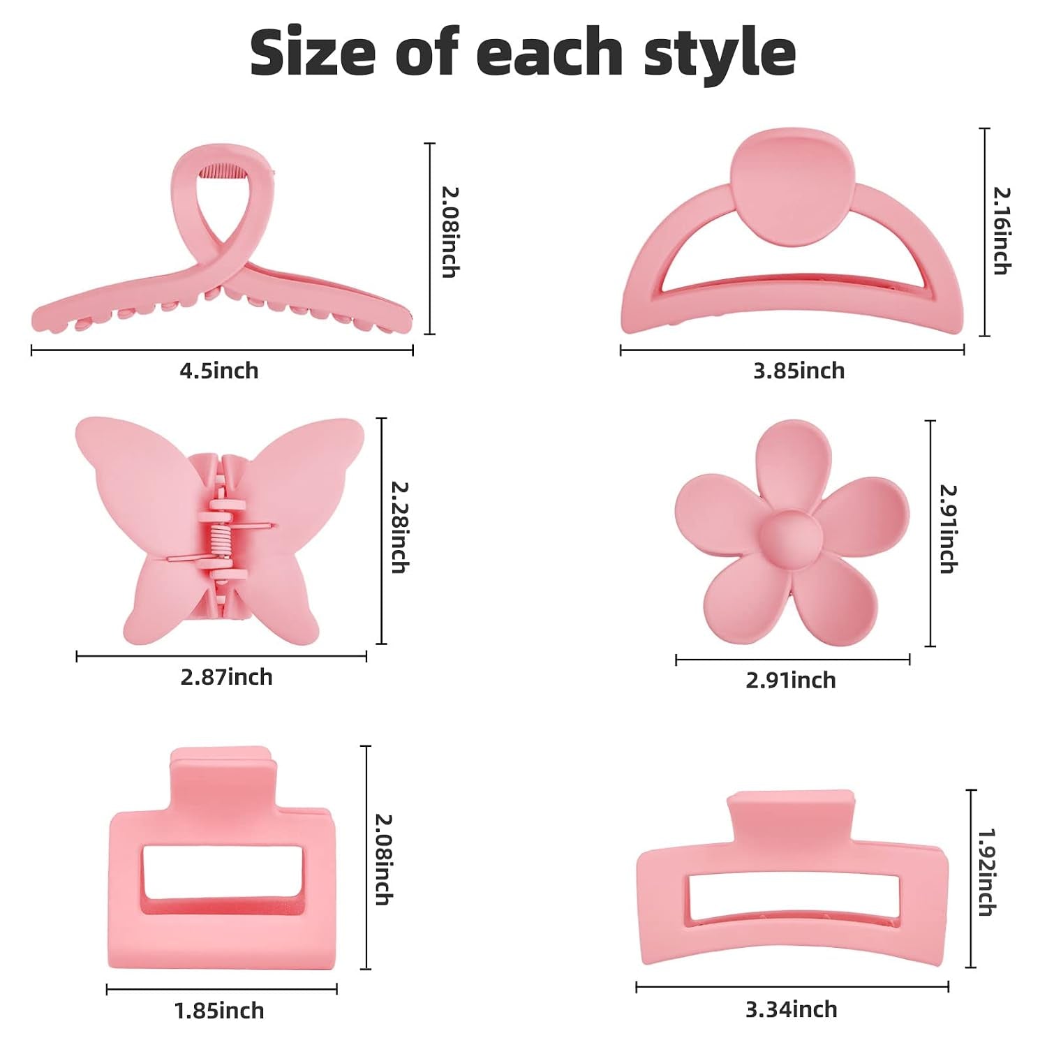 Pink Hair Clips, 6 Pack Cute Hair Clips for Thin Thick Hair 1.85-4.5 Inch Matte Non Slip Jaw Clips Flower Banana Butterfly Claw Clips Hair Accessories for Women and Girls…
