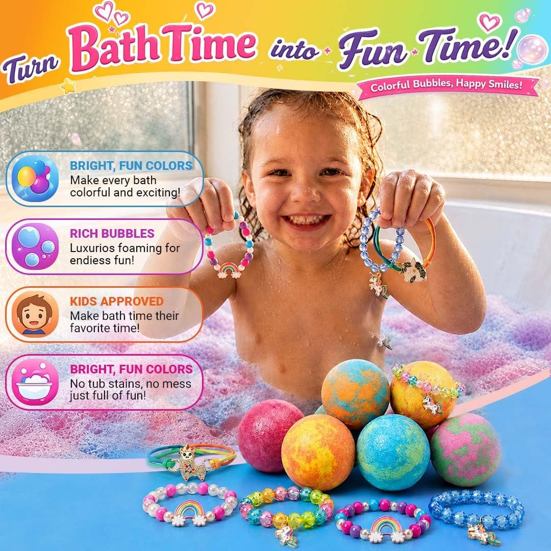 Bath Bombs for Kids with Surprise Inside, Unicorn Bath Bombs for Girls with Jewelry & Jewelry Box for Kids - Organic, Skin Moisturizing, Natural Bubble Bath, Birthday Gifts for Girls