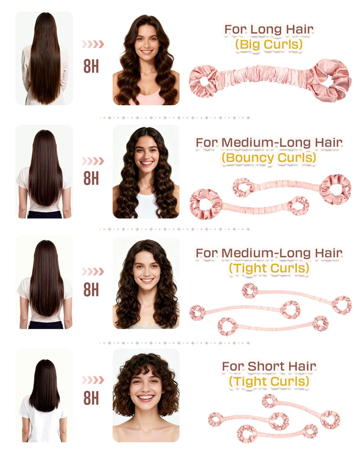 Large Satin Heatless Hair Curler for Long Thick Hair, Heatless Curls Overnight, Hair Curlers to Sleep In, Damage-Free Waves for Women with Built-In Scrunchie, Cream Pink