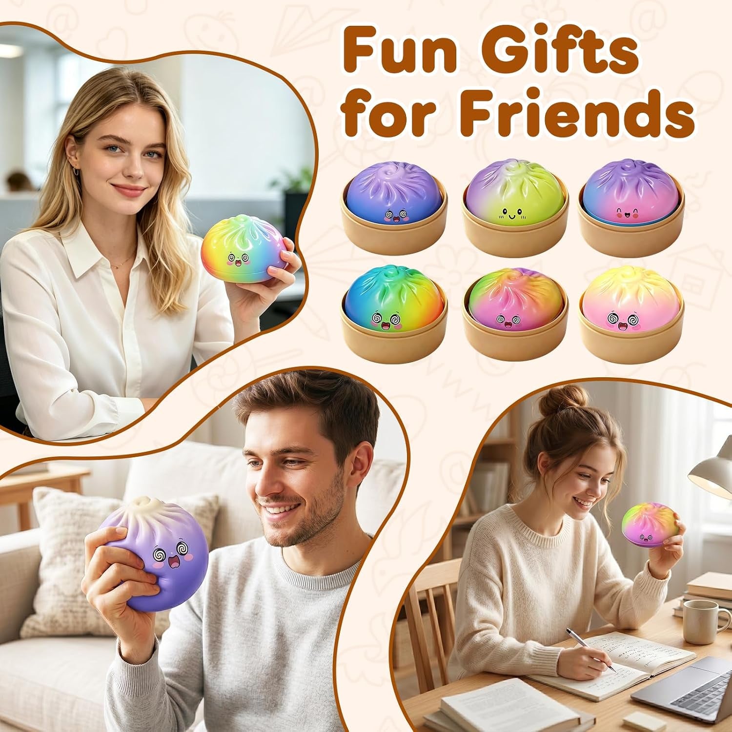 Dumpling Squishies, 18 Colors Random Mystery Glitter Dumpling Squishies Toy, Colorful Stress Balls Fidget Sensory Toy Desk Toys (4Pcs, Mixed Colors)