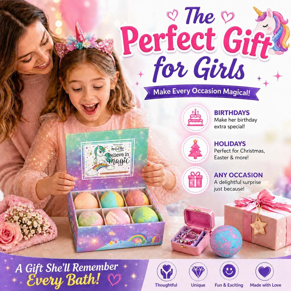 Bath Bombs for Kids with Surprise Inside, Unicorn Bath Bombs for Girls with Jewelry & Jewelry Box for Kids - Organic, Skin Moisturizing, Natural Bubble Bath, Birthday Gifts for Girls