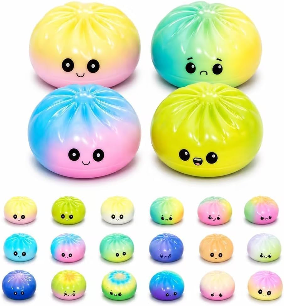 Dumpling Squishies, 18 Colors Random Mystery Glitter Dumpling Squishies Toy, Colorful Stress Balls Fidget Sensory Toy Desk Toys (4Pcs, Mixed Colors)