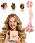 Large Satin Heatless Hair Curler for Long Thick Hair, Heatless Curls Overnight, Hair Curlers to Sleep In, Damage-Free Waves for Women with Built-In Scrunchie, Cream Pink