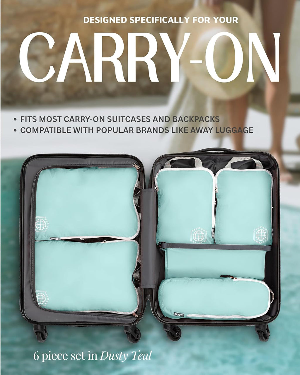 Compression Packing Cubes for Travel, 6-Piece Lightweight Packing Cubes Set for Carry-On Luggage & Backpacks –  (Dusty Teal/White)